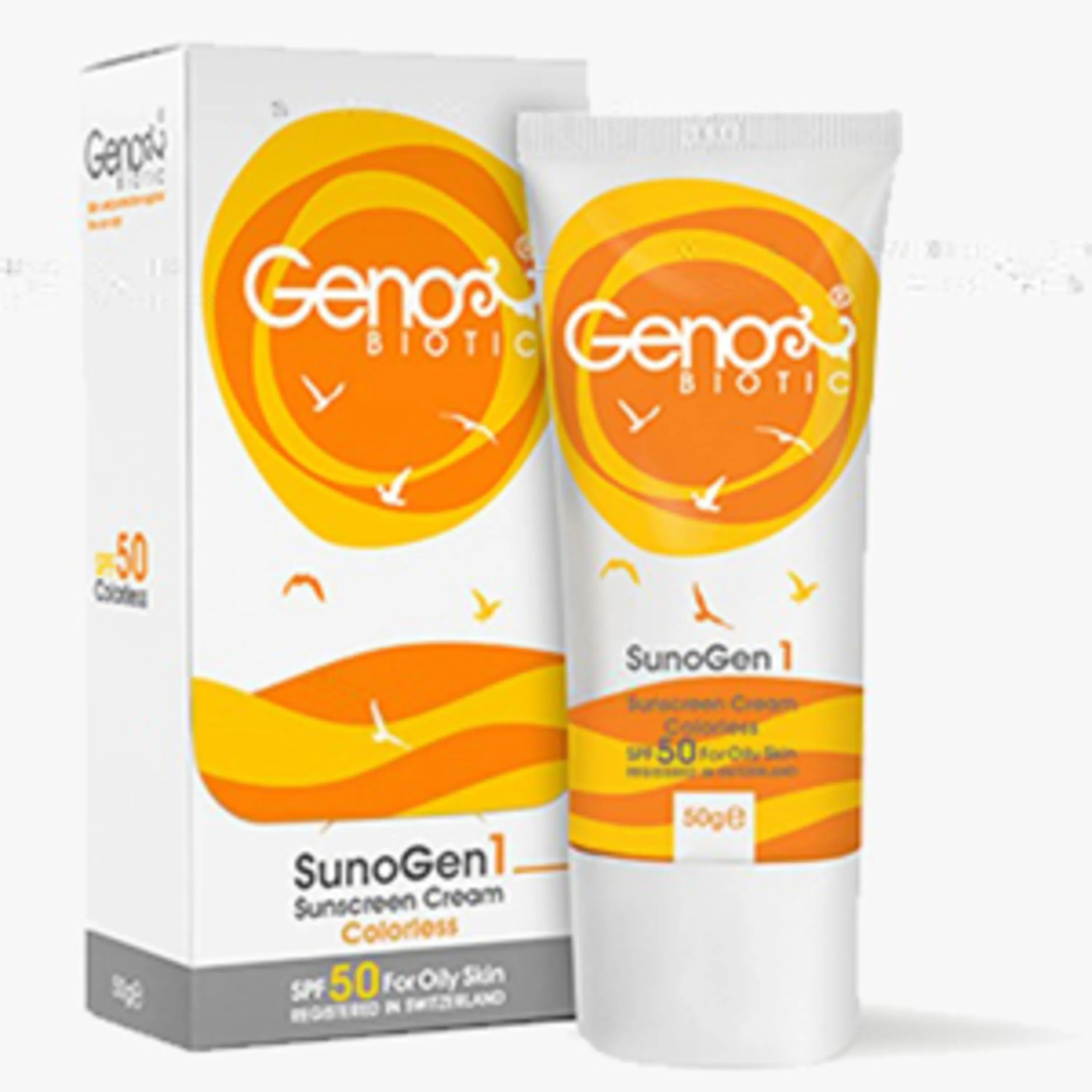 ضد آفتاب ژنوبیوتیک پوست چرب و مختلط بی رنگ genobiotic sunscreen cream colorless spf 50  spf 50 